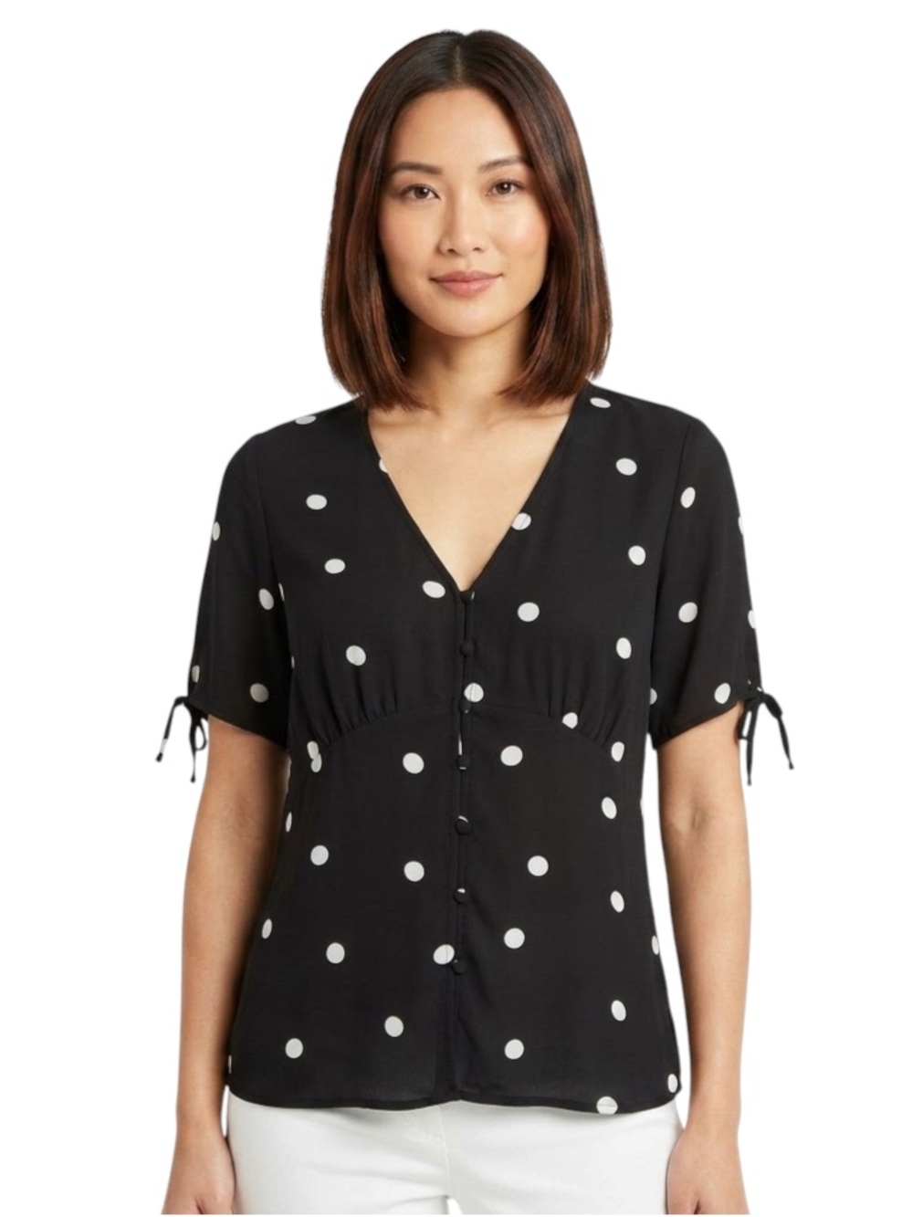 Vince Camuto Polka Dot V-Neck Button-Front Blouse